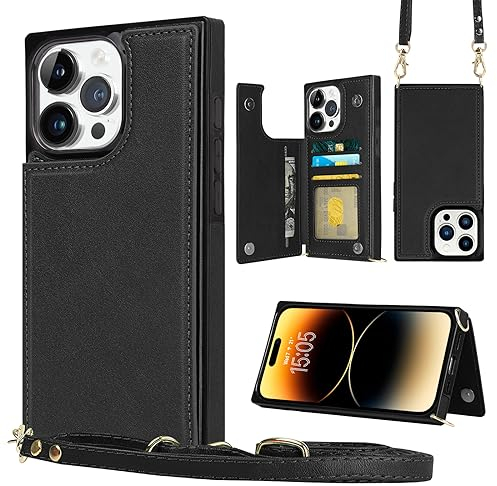YINLAI für iPhone 15 Pro Max Hülle Leder mit und Tasche,Handyhülle iPhone 15 Pro Max mit Kette und Wallet Klapphülle zum Umhängen Cover Case Schutzhülle für iPhone 15 Pro Max 6.7'',Schwarz