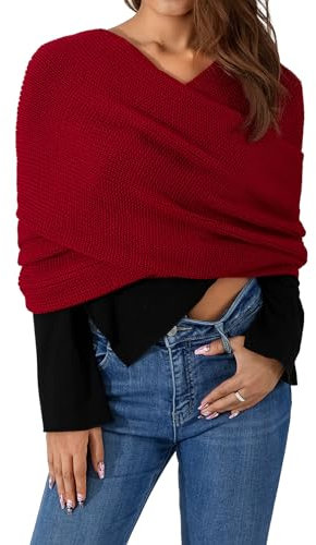 Edhomenn Wollschal für Damen, Strick-Wickelpullover, vielseitig verwendbar, einfarbig, Y2K, Herbst-Winter-Schal mit langen Ärmeln, 01 weinrot, Einheitsgröße