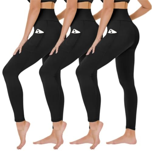 TNNZEET 3er Pack Leggings Damen High Waist Schwarz Leggins Blickdicht für Sport Gym(Schwarz/Schwarz/Schwarz-mit Taschen,2XL)