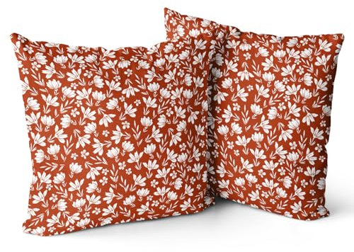 Snycler Vintage Flower Pillow Covers 20x20 Set of 2 Rustic Cute Small Floral Red Cream Decorative Throw Pillows Outdoor Pillowcase Farmhouse Velvet Cushion Case Decor for Home Sofa Couch Bed