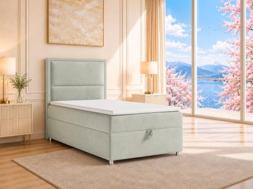 Best For Home Boxspringbett Trinity k-11 mit 7-Zonen Bonell-Federkernmatratze | Boxspringbett 90x200 | Boxsprintbett mit Matratze Und Stauraum | Polsterbett 90x200 - Lieferung bis Bordsteinkante