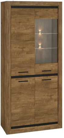 Lomadox Vitrine Vitrinenschrank 90cm breit in Eiche