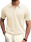 Runcati Herren Poloshirt Kurzarm Golf Tennis Polo T-Shirts Atmungsaktiv Outdoor Funktionell Sportshirt Basic Freizeit Casual Tops Sommer Beige M