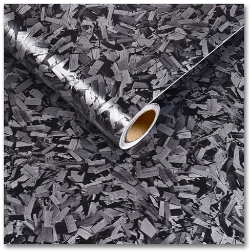 CRE8TIVE Wood Effect Vinyl Self Adhesive Glossy Silver Black Wallpaper Firewood Contact Paper Waterproof 30cm x 200cm Chopped Wood Vinyl Wrap Peel and Stick Wallpaper for Bathroom Kitchen Countertop