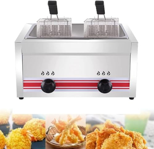 Friggitrice Professionale A Gas GPL, Friggitrice In Acciaio Inossidabile Friggitrice Commerciale Con Cestelli E Coperchi Per Friggitrice, Per Cucina Domestica,Singlecylinder20L