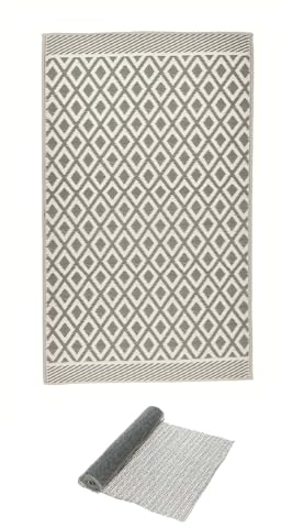 Schmucks HOME Outdoor Teppich Teppichläufer 90x150 cm Läufer rutschfest wasserfest (Grau Weiß)