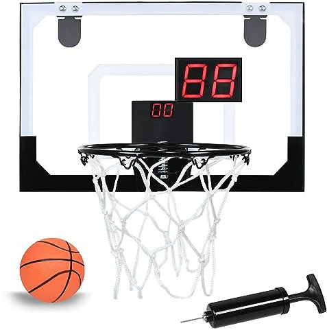 FIVMEN Basketballkorb Kinder Indoor, Mini Basketball Korb Wandmontage mit Elektronische Anzeigetafel & Ballpumpe & Mini Basketball & Netz, Mini Hoop Kein Bohren