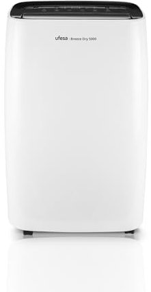 Ufesa Breeze Dry 5000 Deshumidificador 280W, 20L/24h, Silencioso 46dB con Panel Intuitivo, Función Secado Ropa, Sensor de Humedad, 6L capacidad, 2 Velocidades, Temporizador, Hasta 40m2
