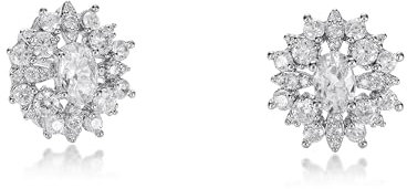 ZAVANA Große Zirkonia-Ohrringe für Damen - Funkelnde Ohrstecker mit Zirkonia-Steinen, Silber, ovale Statement-Ohrringe mit Blumenmotiv