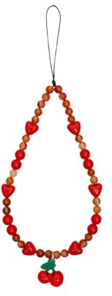 JIHUOO Red Cherry Phone Charm Beaded Heart Phone Wrist Strap Cell Phone Bracelet Charm Camera Wrist Lanyard Strap Phone Key Chain String Decorative Phone Charms