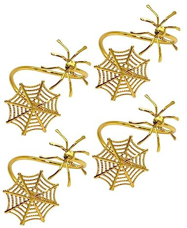 FUNOMOCYA 4er-Set Spinne Serviettenringe Halloween Tischdeko Metall Serviertenhalter Netz-Design Party-gastgeschenke