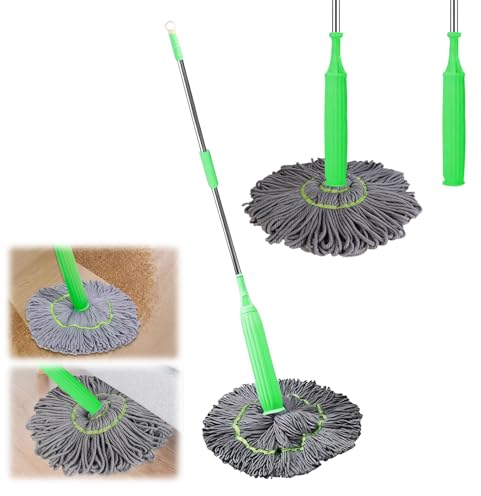 2 in 1 Dehydriert Mopp,360° Drehen Bodenwischer Wischmopp Mikrofaser Set,Selbstauswringender Wischmopp Bodenreinigung,Langer Griff Bodenmopp Nass-Trockennutzung für Alle Flecken Entfernen Boden