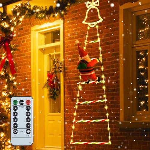 Ulikey Scala LED con Babbo Natale, Babbo Natale Scala da Arrampicata Decorazioni Natalizie con 8 Luce Effetti, Luci Natalizie per Esterno ed Interno Decorazion (Bianco Caldo, 1M)