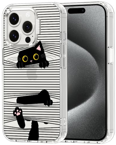 MOSNOVO für iPhone 15 Pro Hülle – Durchsichtige, schlanke, stoßfeste TPU+PC-Handyhülle, [6,6 Fuß Fallschutz/Anti-Abziehen] - Versteckte Schwarze Katze