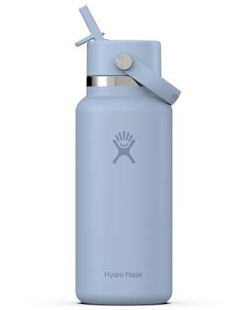 HYDRO FLASK - Wide Mouth Water Bottle 946 ml (32 oz) - Vacuum Insulated Stainless Steel Water Bottle with Flex Straw Cap - Surf