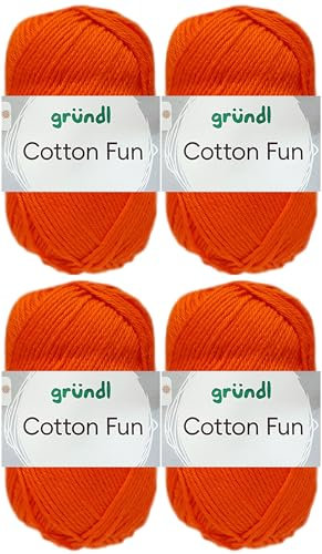 4x50 Gramm Gründl Cotton Fun Häkelgarn aus 100% Baumwolle inkl. Anleitung für Einkaufsnetz (18 Orange)