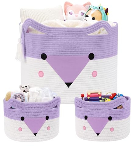 AXHOP Large Toy Storage Baby Basket 3 Pack, 50x35cm Woven Baby Laundry Blanket Basket, Teddy Storage for Kids, Dog, Cat.