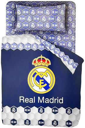R. Madrid 3-teiliges Bettlaken-Set (Spannbetttuch, Oberlaken und 1 Kissenbezug), Bettwäsche, Geschenk von R. Madrid, Bettlaken für Jungen- und Mädchenbetten, Bettwäsche 135