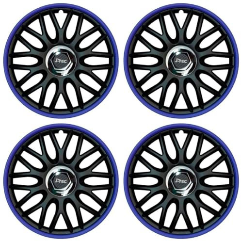 Premium Radkappen 16 Zoll in Schwarz-Blau-Matt mit Chromnabe 4er-Satz hochwertige Radzierblenden für PKW-Stahlfelgen Radblenden-Zweifarbig Radabdeckungen Raddeckel Zierblenden Zierkappen 4 Stück