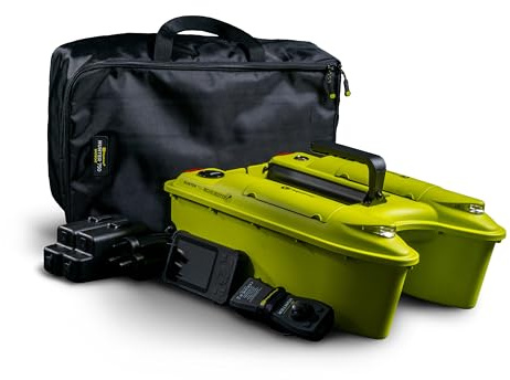 Ridgemonkey Hunter 750 Bait Boat Hi-Viz Echo Edition - Compact Carp Fishing Baitboat with Built-in Echo Sounder, Top-Loading 1kg Hopper, Twin Brushless Motors & 200m Range Remote