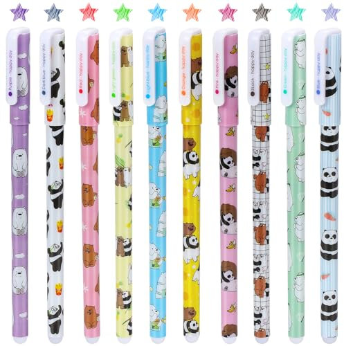 BELLALICHT 10 Stück Panda Gelstifte, Bunt Stifte Set mit Feiner Spitze, Durchmesser 0,38mm, ideal für Schule, Büro und Zuhause, Hochwertiger Bürobedarf