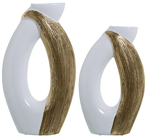 SET 2 JARRONES BLANCO/ORO 27X9X47+24X9X40CM