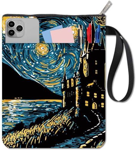 CRASPIRE Custodia per Libri Custodia per Libri con Castello Magico per Libri Tascabili in Tessuto Lavabile Cielo Stellato Protezione per Libri con Cerniera e Tasca Extra per Custodia Borsa