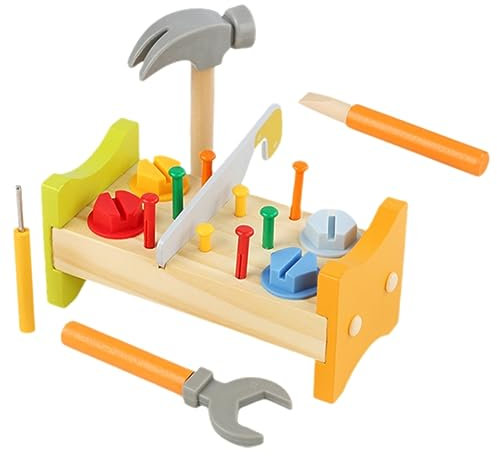 UPKOCH Kinderwerkzeug Holzspielzeug Für 1 Set Werkzeugkiste Mit Hämmerchen Pounding Peg Workbench Lernspielzeug Zur Der Motorischen Fähigkeiten Ab 3 Jahren Geeignet Kinder-gartenwerkzeug-Set
