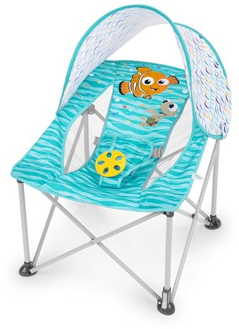 Bright Starts Disney Buscando a Nemo Asiento de Viaje Pop 'N Chill, Uso Interior/Exterior, Asiento Infantil con Toldo UPF 50+, Azul, Edades de 0 a 6 Meses