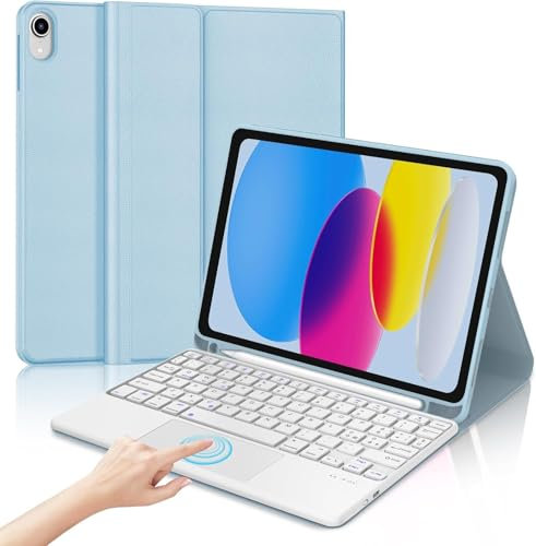 Occtingkind, Tastiera per iPad A16 2025 e iPad 10 Gen 2022, Custodia con Tastiera per iPad10.9/11, Cover Touchpad Magnetica Staccabile Bluetooth Keyboard, Italiano Layout, USB C, Azzurro