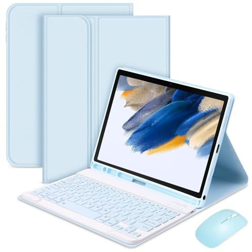 Custodia con Tastiera, Custodia con Tastiera per Samsung Galaxy Tab A9 8.7'' 2023 (SM-X110/SM-X115), Tastiera Wireless Magnetica Staccabile con Mouse Bluetooth, Blu