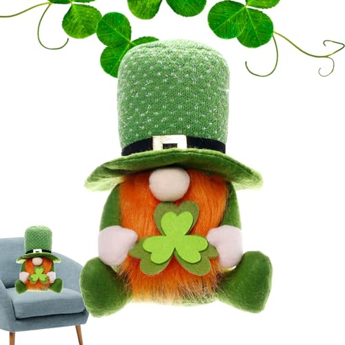 St. Patrick's Day GNOME Dekoration - Grüner Leprecal mit Shamrock - mehrstufiges Tablett und Deko - Swedish Tomte Sammelfigur - Ornament vacanc