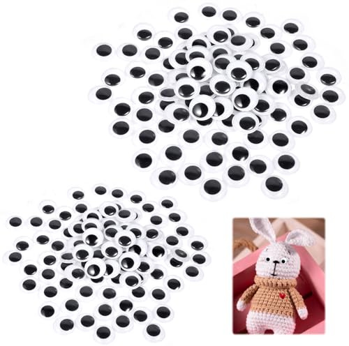 JJUNW 200 Stück Wackelaugen Selbstklebend, 15mm+20mm Basteln Wackelaugen, Runde Schwarz Weiß Kunststoff Bastelaugen Kulleraugen Große für DIY Scrapbooking Handwerk Puppe Zubehör