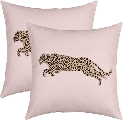 Manfei Afrikanische Geparden Wurf Kissenbezüge Pack von 2,Braun Leopard Kissenbezug für Kinder Mädchen Frauen Wohnzimmer Sofa Dekor, Wilde Tiere Thema Rosa Kissenbezüge, 40x40 cm