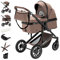 Daliya® FLEXI-PRO M 2in1 Kombikinderwagen & Buggy – XXL-Set, Reise-Kinderwagen mit Einhand-Abnahme, Wetterschutz, Sportsitz, Wickeltasche, Spieltisch, Regenschutz, dicke Matratze (Beige-Rosa Leinen)