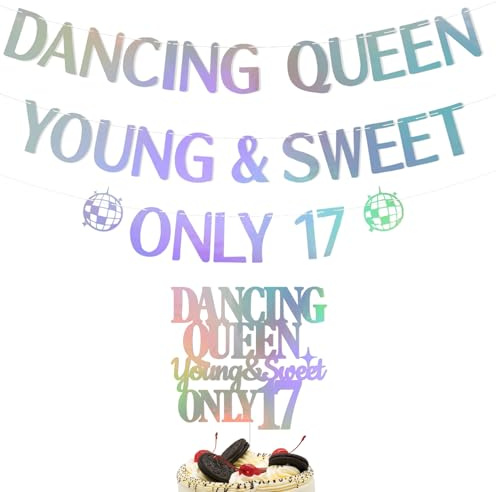 Dancing Queen 17th Birthday Banner Cake Topper Picks Set for Girls - Sweet 17 Party Backdrop for Birthday Celebrations, Parties Special