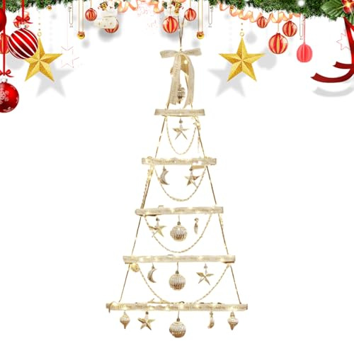Albero di Natale da appendere alla parete, a forma di scala, luci a LED piatte, in legno, decorazione festiva per corridoio, soggiorno, cucina