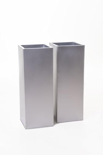 VIVANNO 2er Set Pflanzkübel Zink Silber Block 80 cm, Wetterfest, Eckig | Blumenkübel aus pulverbeschichtetem Stahlblech für Garten & Terrasse, frostsicherer Pflanztrog, Maße 80x29x29 cm