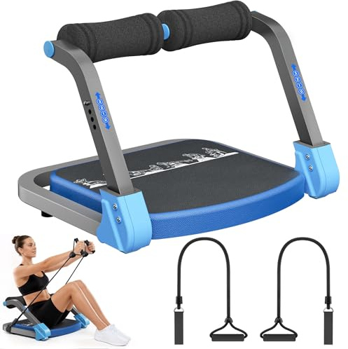 UrbanLuxe Bauchtrainer, Sit-Up Gerät mit zwei Zugseilen, 4-fach einstellbarer Widerstand, automatischer Rückprall, Ab Trainer für Zuhause und Fitnessstudio (Blau)