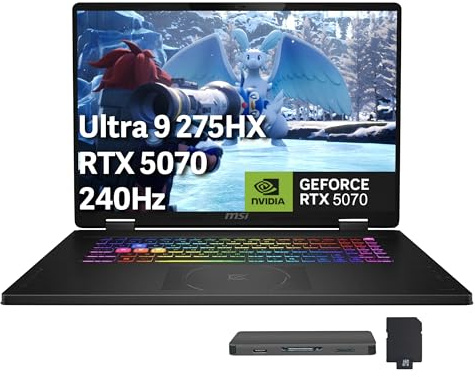 MSI Crosshair 18 HX AI 18 QHD+ 240Hz Gaming Laptop, Intel Ultra 9 275HX, NVIDIA RTX 5070 8GB GDDR7, 64GB DDR5, 5TB Storage (4TB SSD+1TB Docking Station), RGB Backlit Keyboard, Wi-Fi 6E, Win 11, Black