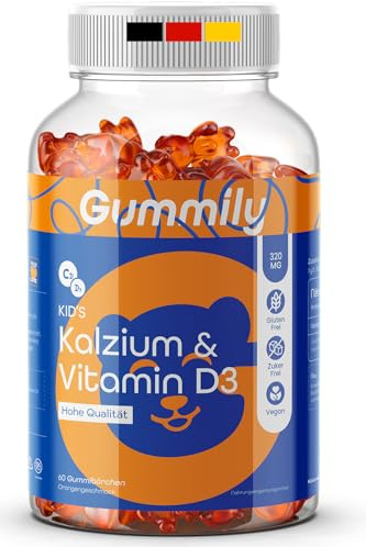 Calcium Vitamin D3 Gummies für Kinder - Gummily® | Zuckerfrei & Hochdosiert (320mg-Calcium + 800 I.E. D3) – Leckerer Orangengeschmack