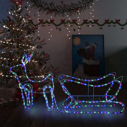 Weihnachtsdekoration Rentiere und Schlitten Outdoor, 252 mehrfarbige LEDs, 7m Lichterkette, IP44 wasserbeständig, ideal für Garten und Innenbereich, Festliche Weihnachtsgirlande
