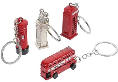 Lurrose 4 Stück Schlüsselanhänger Englischer Stil Bus Briefkasten Telefonzelle Big Ben Zinklegierung Metallanhänger für Dekoration Geschenk Selbstgemacht Schmuck Vintage Charm Anhänger