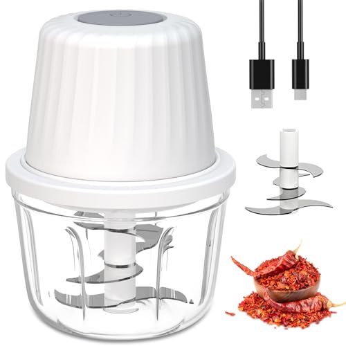 Small Cordless Food Processor, 400ml Mini Chopper Electric with 6 Blades | USB-C Rechargeable Vegetable Onion Chopper, Wireless Meat Blender Grinder, Portable Garlic Crusher Mincer,Kitchen Mixer,White