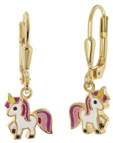trendor Mädchen-Ohrringe Einhorn 925 Silber Vergoldet Ohrhänger 21559 | elegantes Accessoire und zauberhafter Ohrschmuck für Frauen,