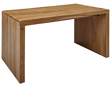 Wohnling Schreibtisch BOHA Massiv-Holz Akazie Computertisch 140 cm breit Echtholz Design Ablage Büro-Tisch Landhaus-Stil