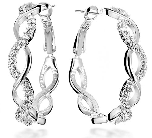 Gemini Creolen (Platin), raffinierte Glitzer & Strass Kombination mit Kristall Steinen, Luxus Design, Rundform, für jeden Anlass, beliebt bei Girls & Damen, 0,6 cm Durchmesser