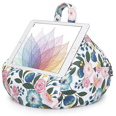 iBeani iPad & Tablet Stand / Bean Bag Cushion Holder for All Devices / Any Angle on Any Surface - Floral Plum