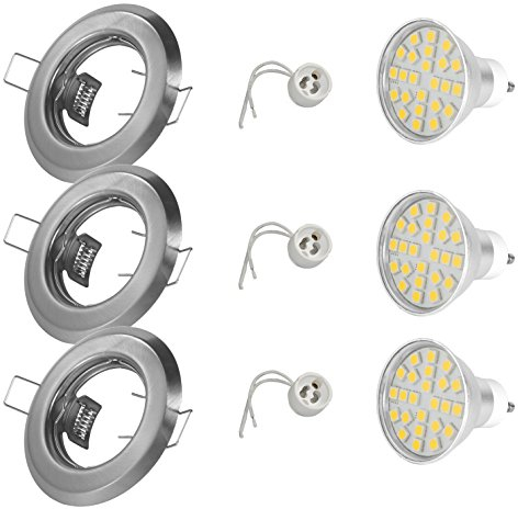 3er LED Set Einbaustrahler - Farbe: Edelstahl gebürstet - 230V GU10 5Watt LED 450Lm warmweiß - Material: Stahlblech - Lochausschnitt: 55mm - Außendurchmesser: 85mm