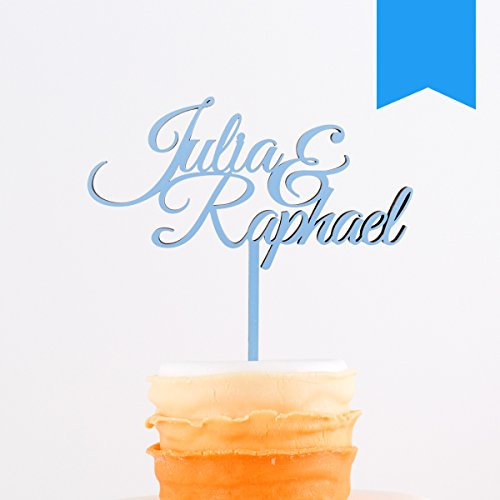 KLEINLAUT individueller Caketopper zur Hochzeit - mit Euren Namen - 15cm breit - Wähle eine Farbe - Neon Blau